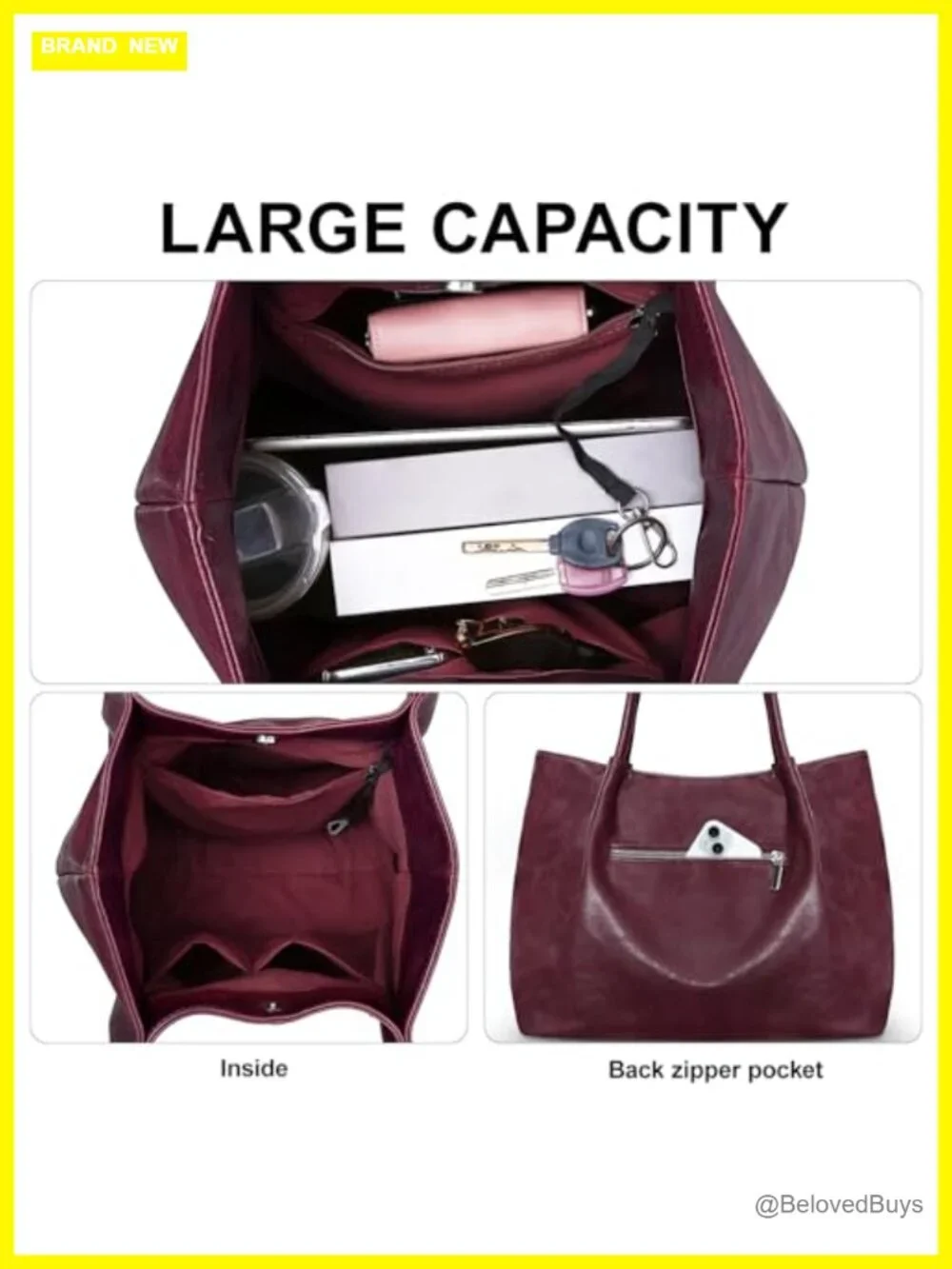 Large Vegan Leather Tote Bag for Women Work Shoulder Travel